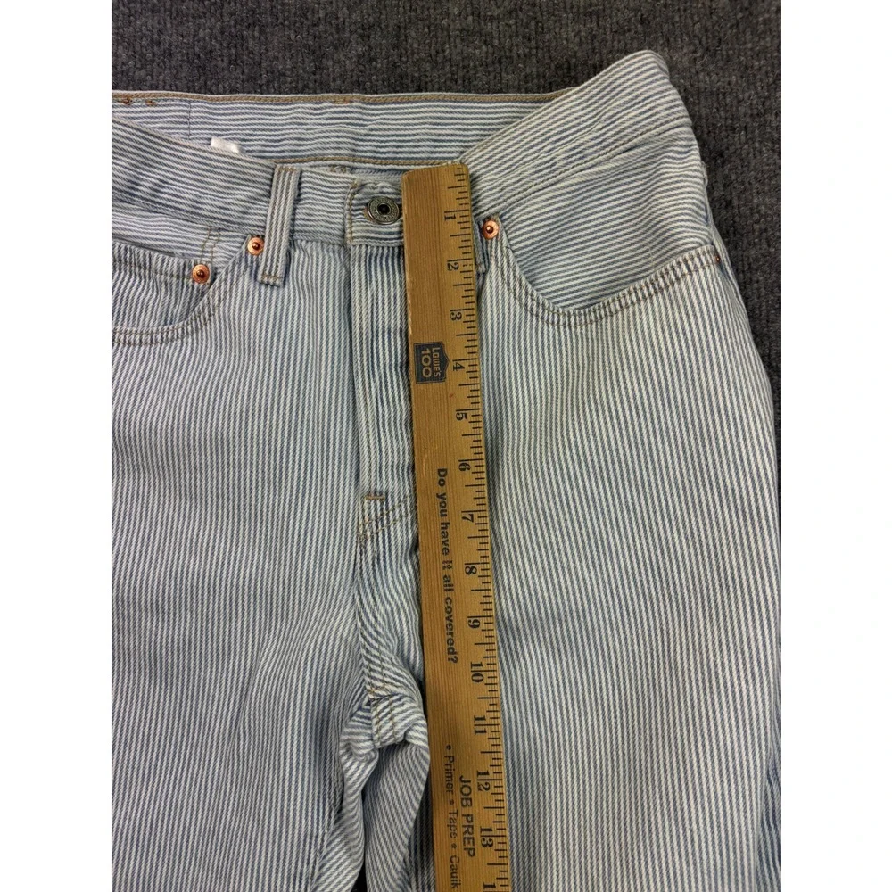 Levi's 501 Jeans Womens 28 Blue White Hickory Stripe High Rise Straight Leg